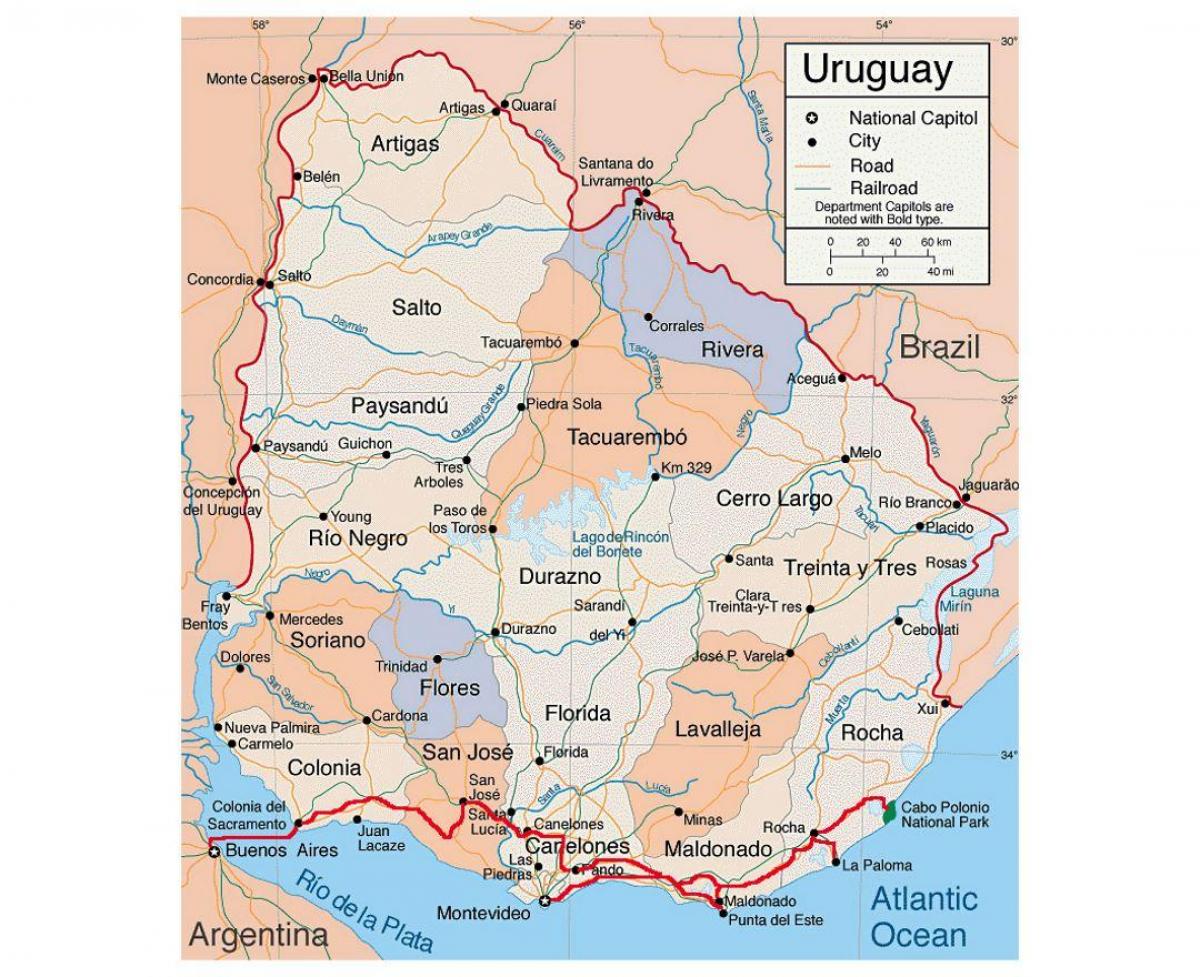 Karta över Uruguay med städe